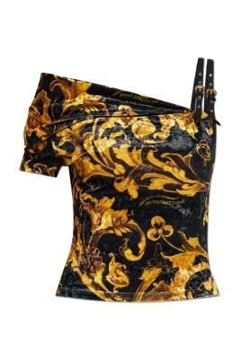 Baroque Buckle Ribbed One-Shoulder Top