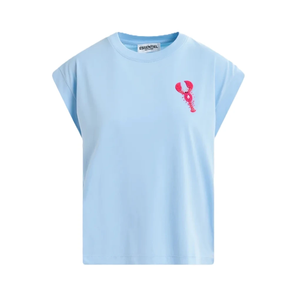 Essentiel Antwerp Geborduurd T-shirt met pareldetail Blue Dames