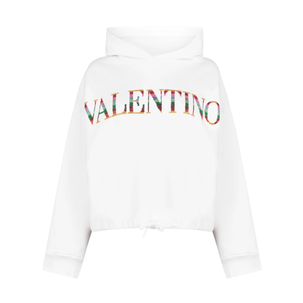 Valentino Garavani Witte Logo Detail Hoodie Sweatshirt White Dames