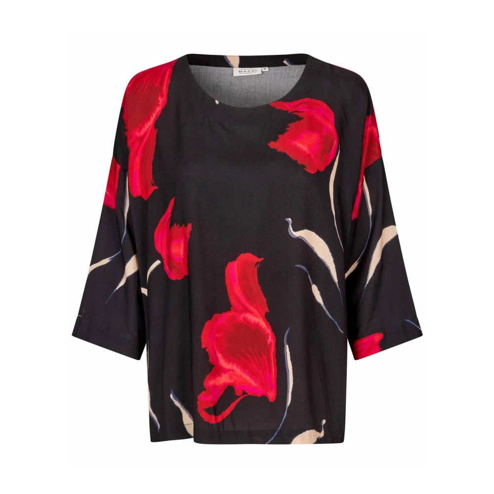 Masai Rode Print Top 3 4 Mouwen Red Dames