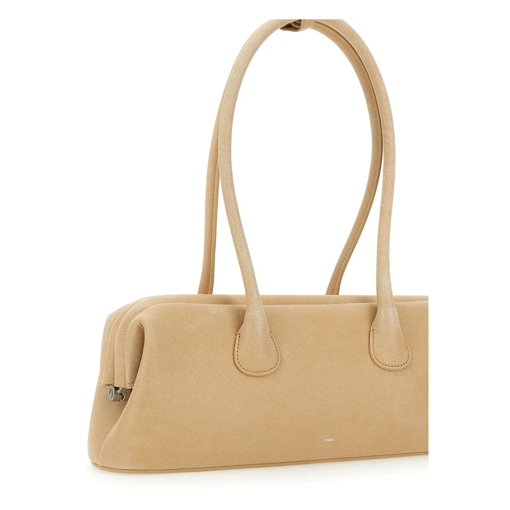 Osoi Brede leren schoudertas Beige Dames