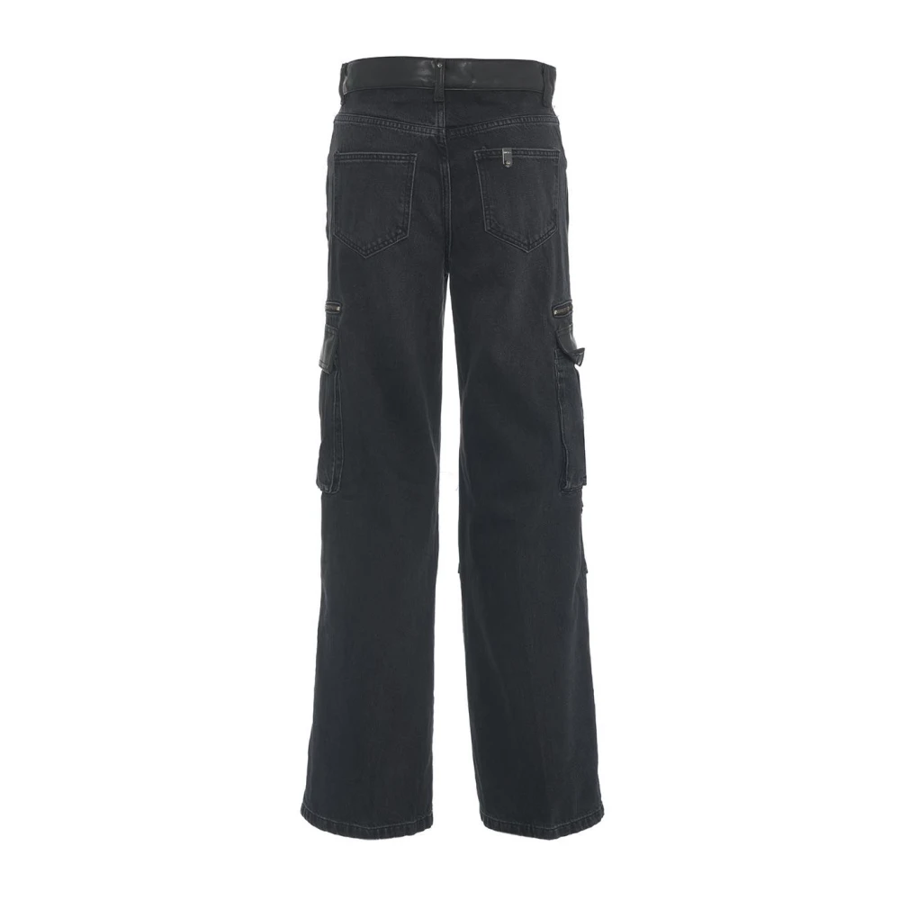 Liu Jo Cargo Wide Leg Jeans met Logo Details Black Dames