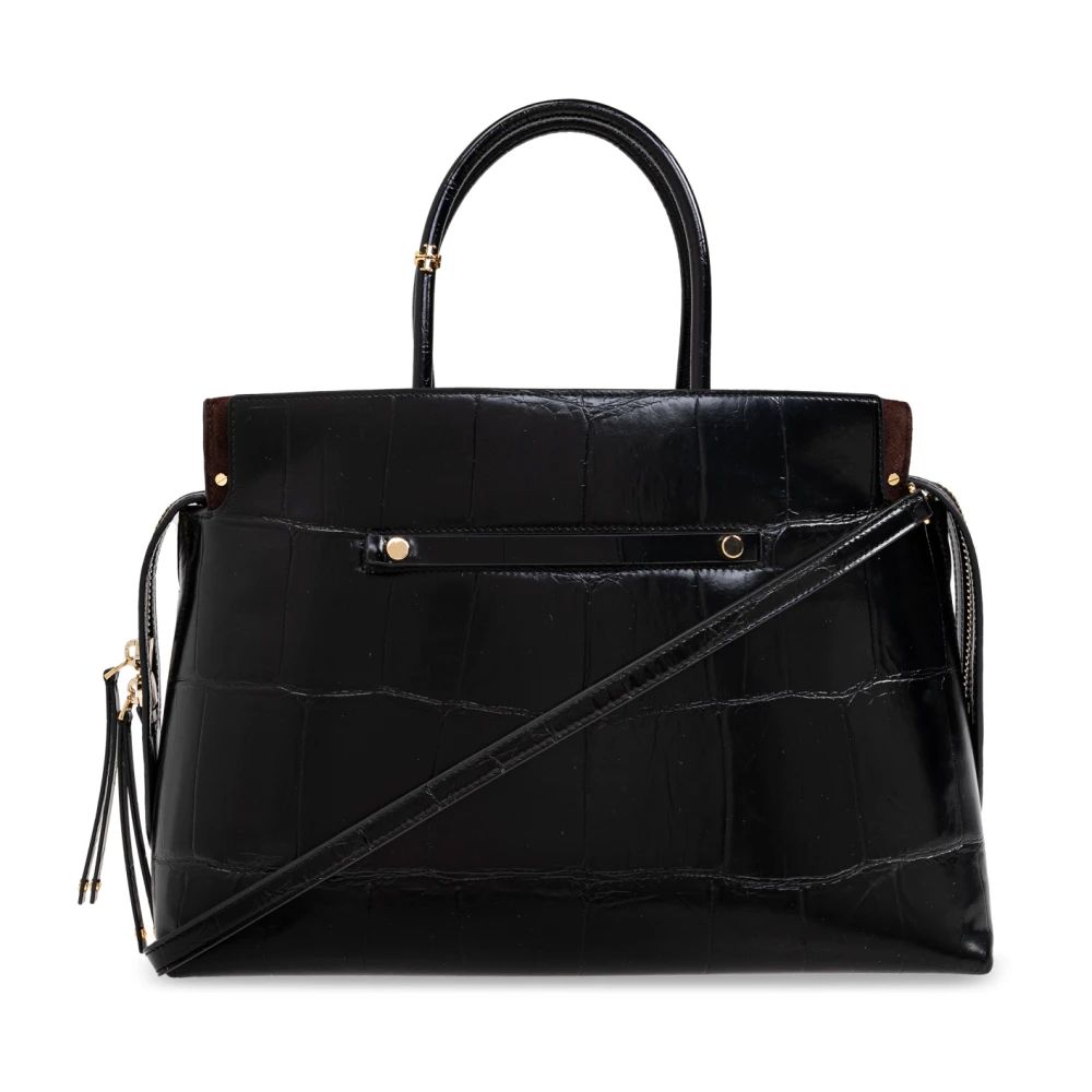 TORY BURCH Geëtste Croc Grote Satchel in Zwart Black Dames