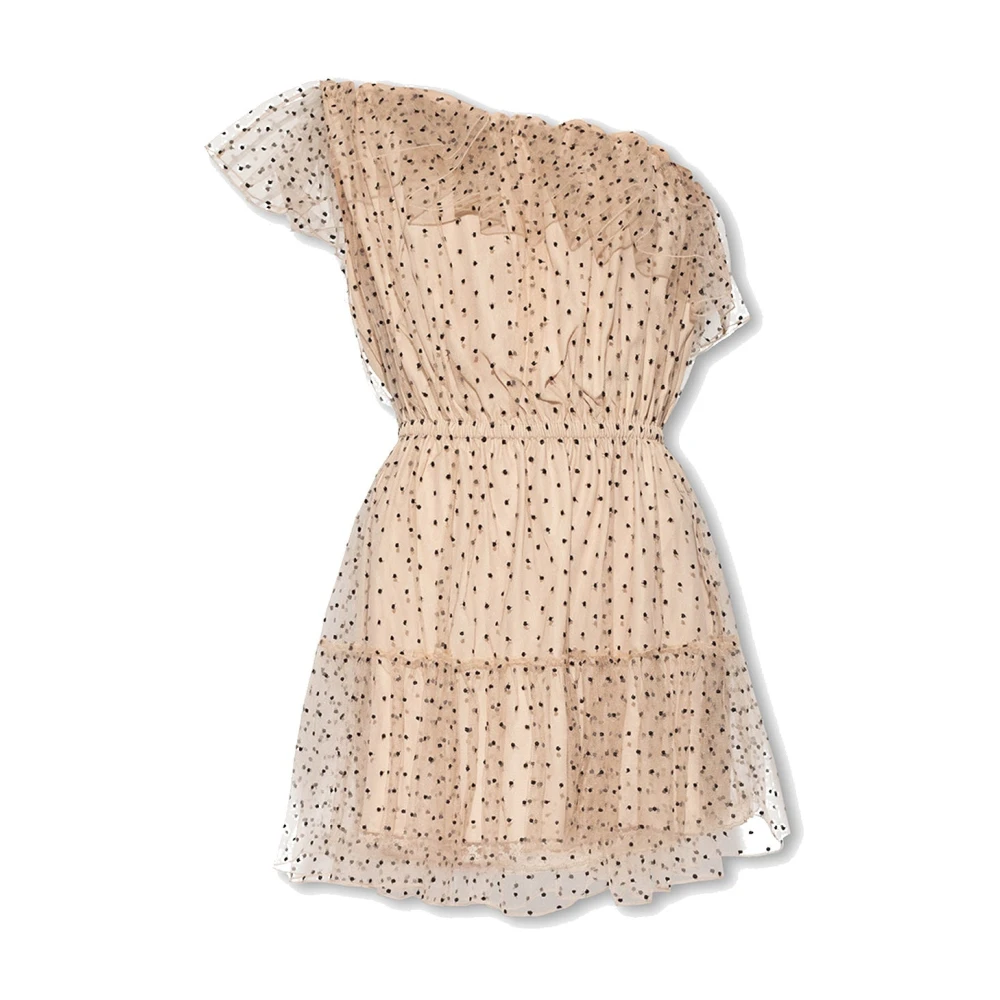 Gucci One-Shoulder Tulle Jurk met Polka Details Beige Dames