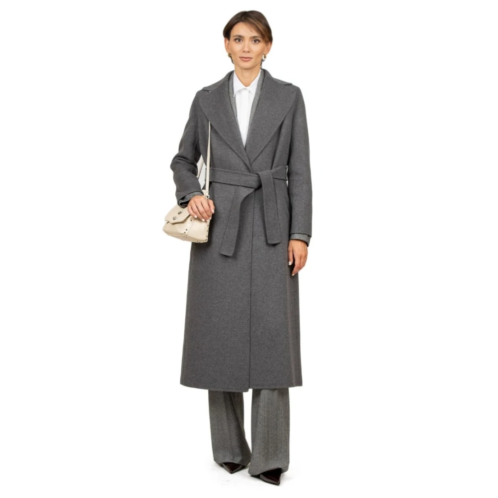 Max Mara Grijze Wolceintuur Lange Jas Gray Dames