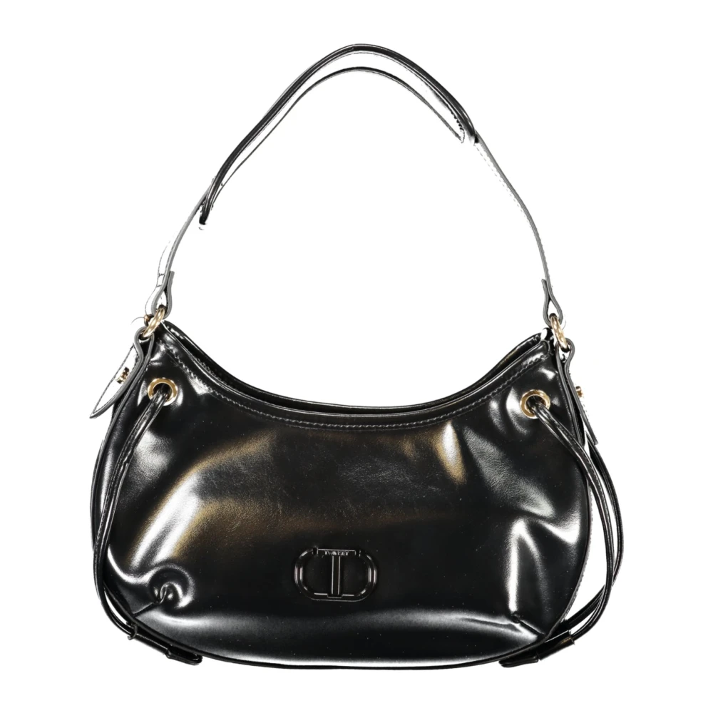 Twinset Women's Black Shoulder Bags, One Size, Glossy Hobo Bag With Laces