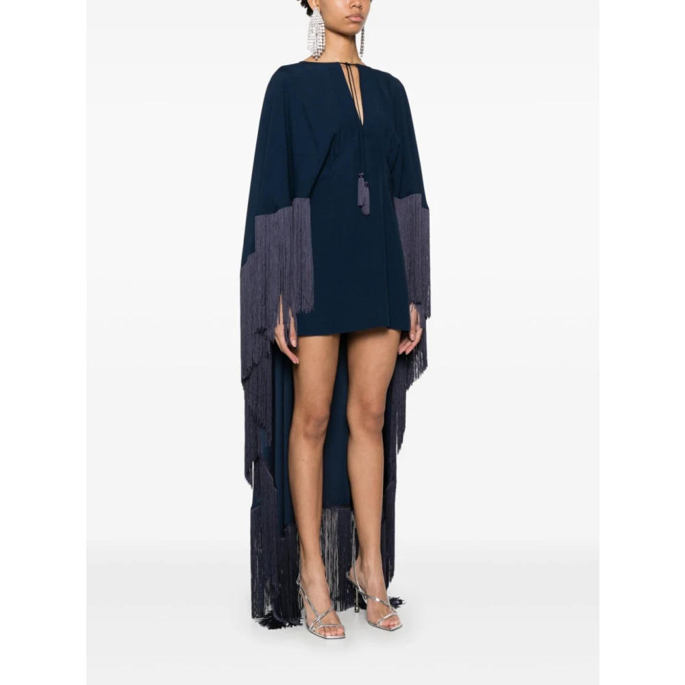 Taller Marmo Blauwe Cape Jurk met Franjedetails Blue Dames