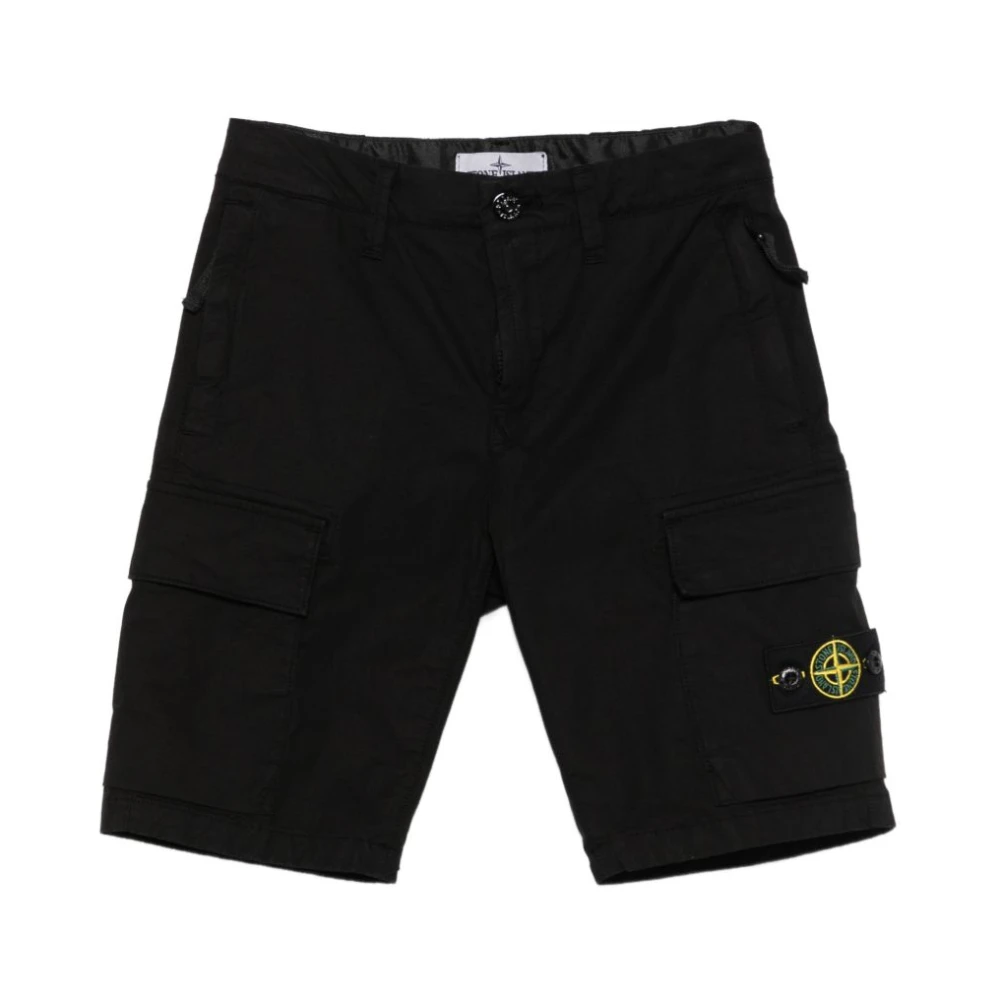 Stone Island Black Shorts, Male, 8 Y, Bermuda In Cotone Con Tasconi