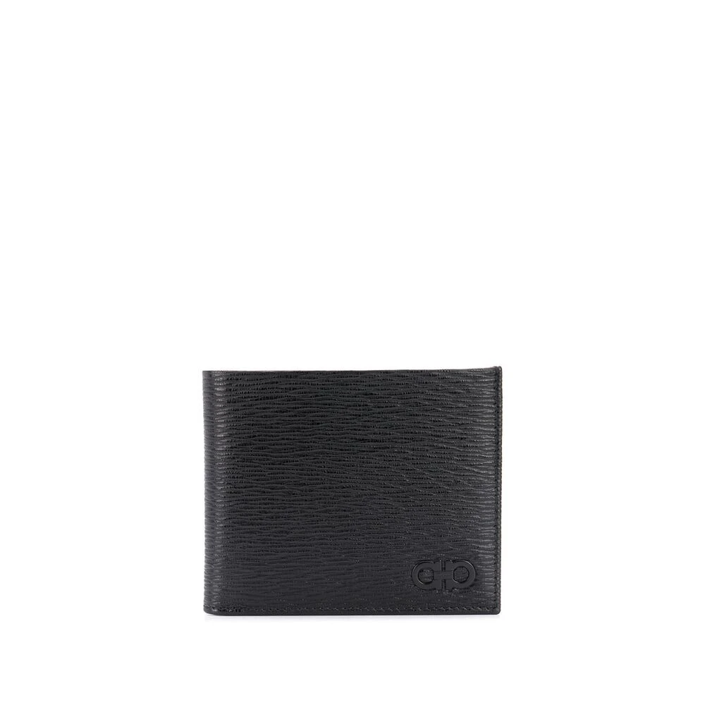 Salvatore Ferragamo Zwarte leren portemonnee met logoplaat Black Heren