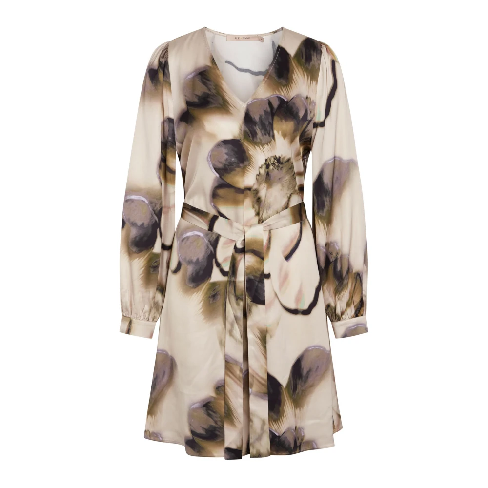 RUE de Femme Elegante Bloemenjurk met Ballonmouwen Beige Dames