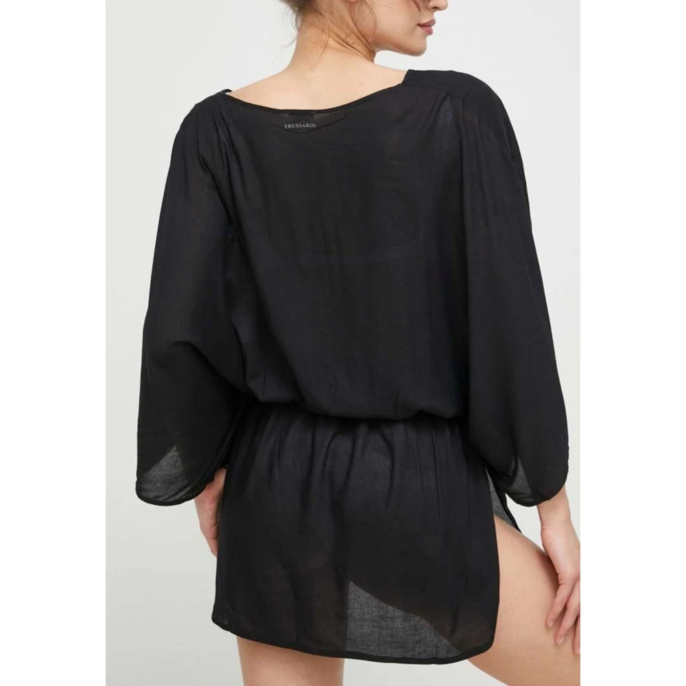 Trussardi Waterverf Logo Caftan Jurk Black Dames