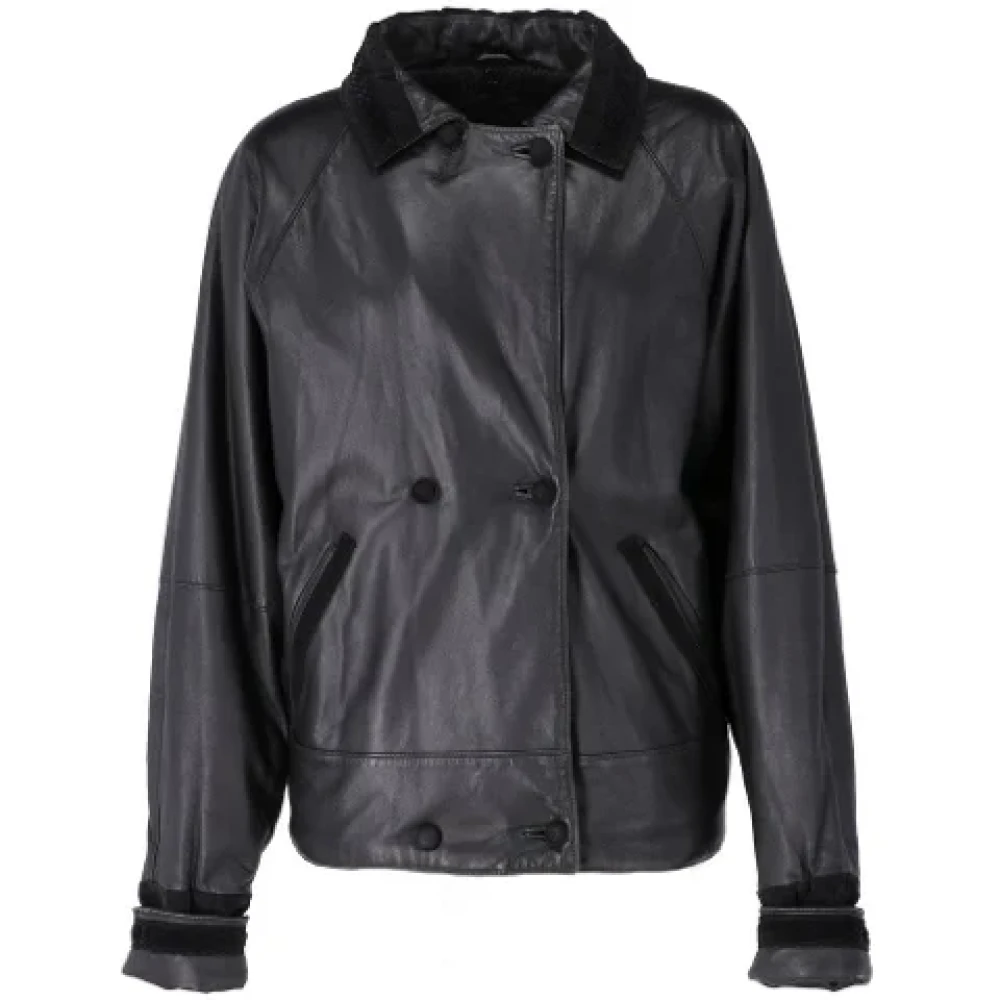 Versace Pre-owned Leather outerwear Black Dames
