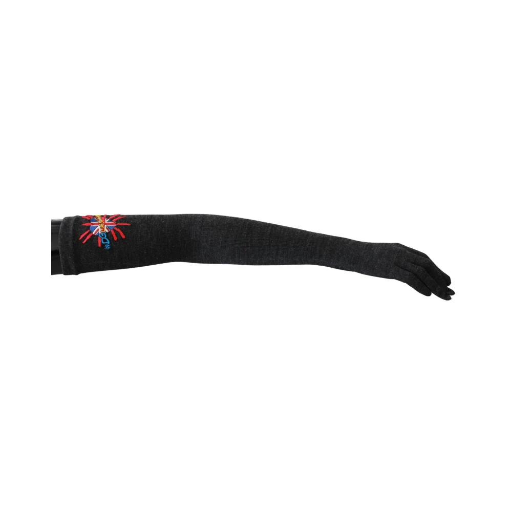 Dolce & Gabbana Grijze Geborduurde Wolhandschoenen Black Dames