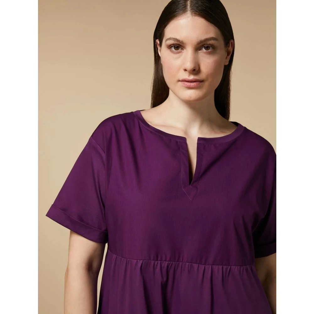 Marina Rinaldi Jersey Interlock Katoenen Jurk met Poplin-inzetstukken Purple Dames