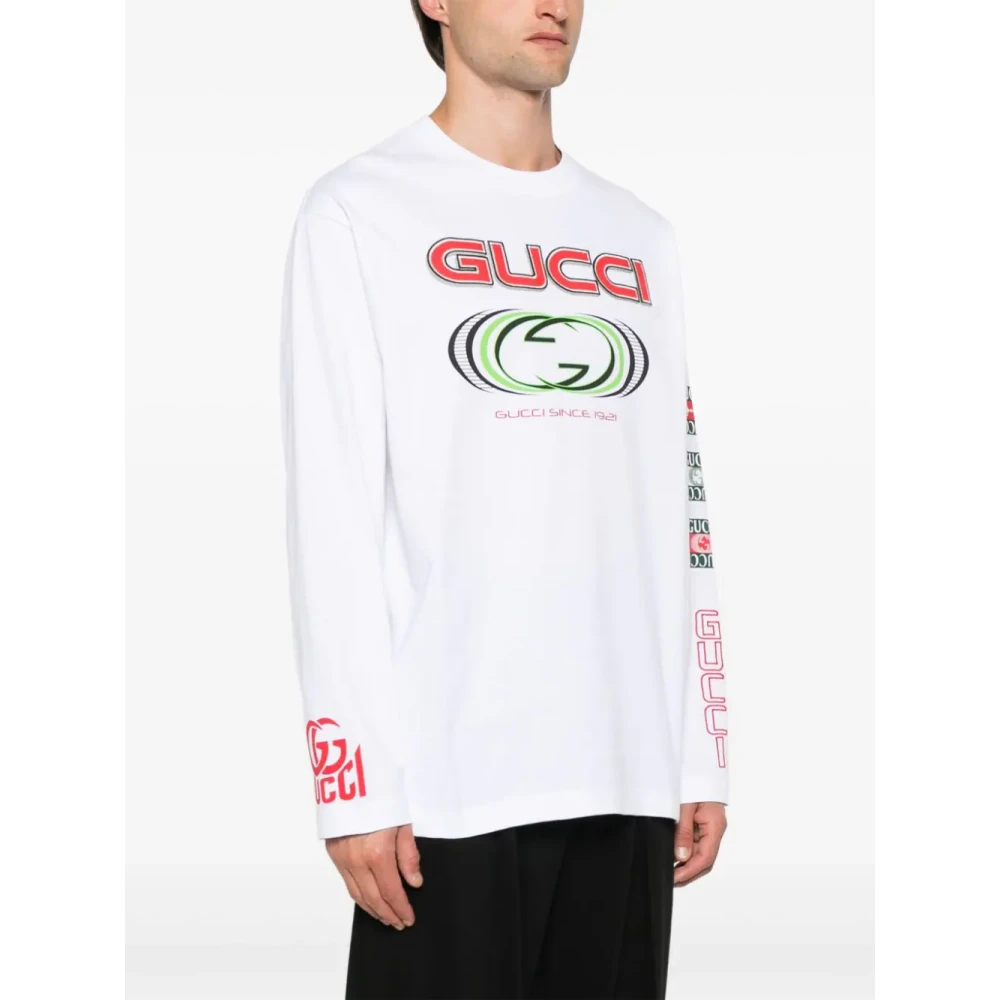 Gucci Spiral Print Crewneck Top met Lange Mouwen White Heren