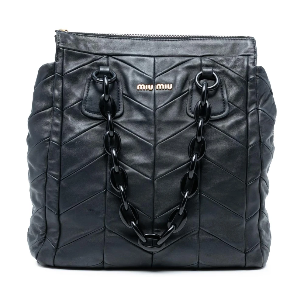 Miu Miu Pre-Owned Women's Black Pre-Owned Quilted Leather Top Handle Bag
