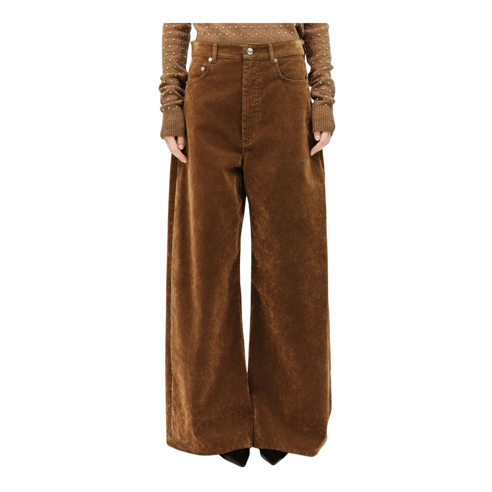 Sportmax Women's Brown Flocked Denim Trousers - Wide Jeans - W27 - Jeans