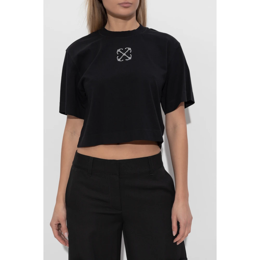 Off White T-shirt met logo Black Dames