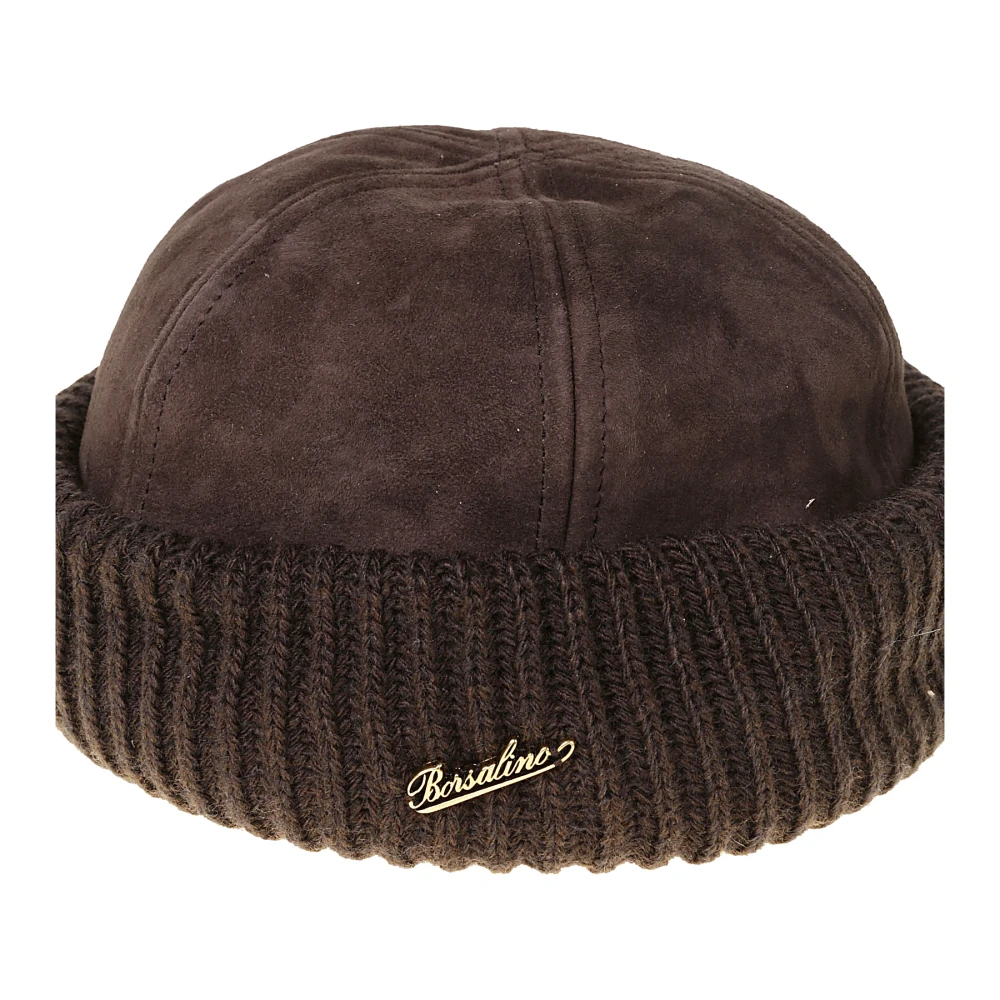 Borsalino Suède Gebreide Beanie Hoed Brown Heren