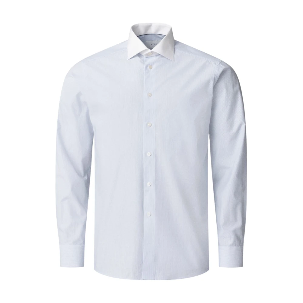 Eton Slim Fit Katoenen Overhemd met Witte Kraag Blue Heren