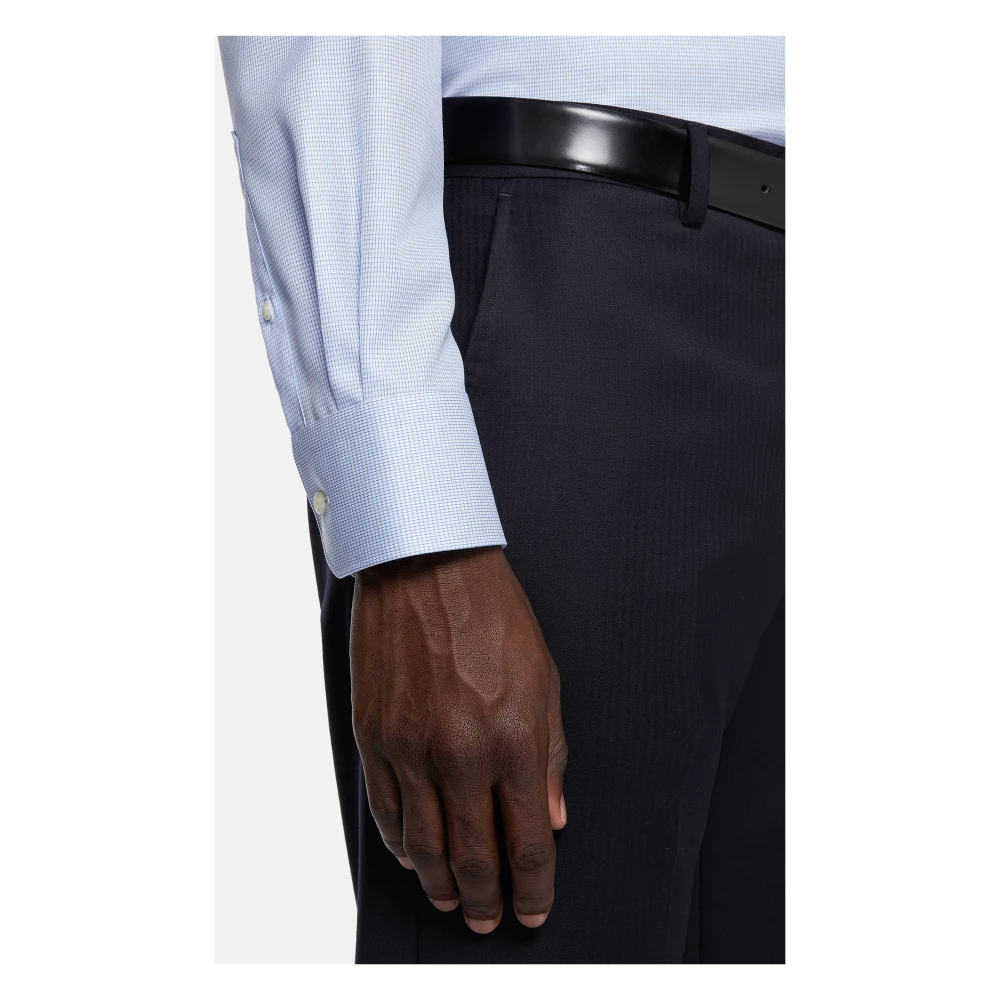 Boggi Milano Ultimate NON Iron Twill Geruite Katoenen Regular Fit Overhemd Blue Heren