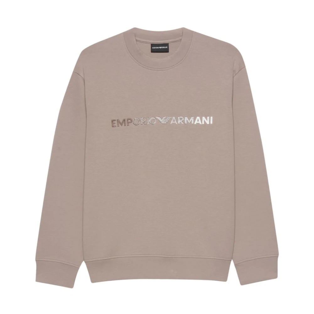 Emporio Armani Dove Grey Logo Katoenen Sweatshirt Beige Heren