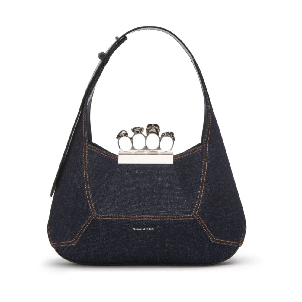 Alexander McQueen Mörkblå Denim Hobo Väska med Swarovski-stenar Blue, Dam