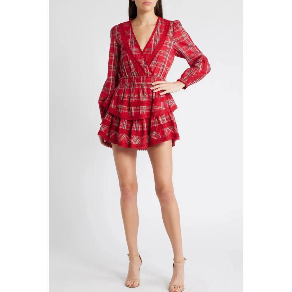 Loveshackfancy Geruite Lange Mouw Minijurk Red Dames