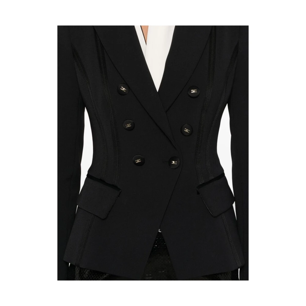 Elisabetta Franchi Zwarte double-breasted jas met klepzakken Black Dames