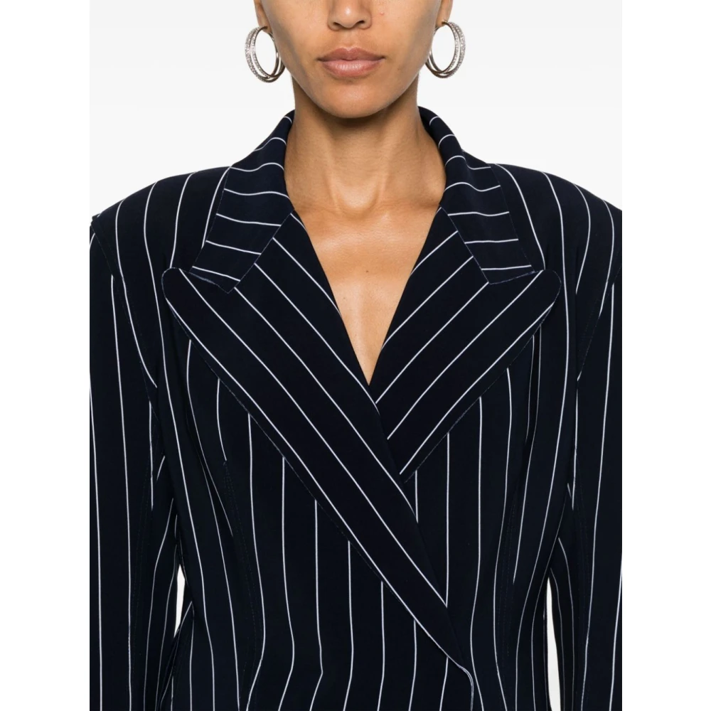 Norma Kamali Blauw Pinstripe Double-Breasted Jas Blue Dames