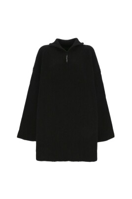 black-knit-poncho-with-half-zip-and-high-collar