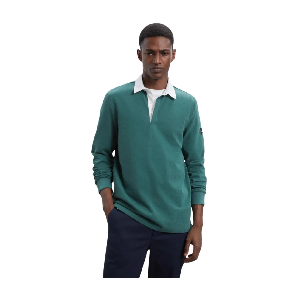 Ecoalf Lange Mouw Polo Shirt Groene Contrast Kraag Green Heren
