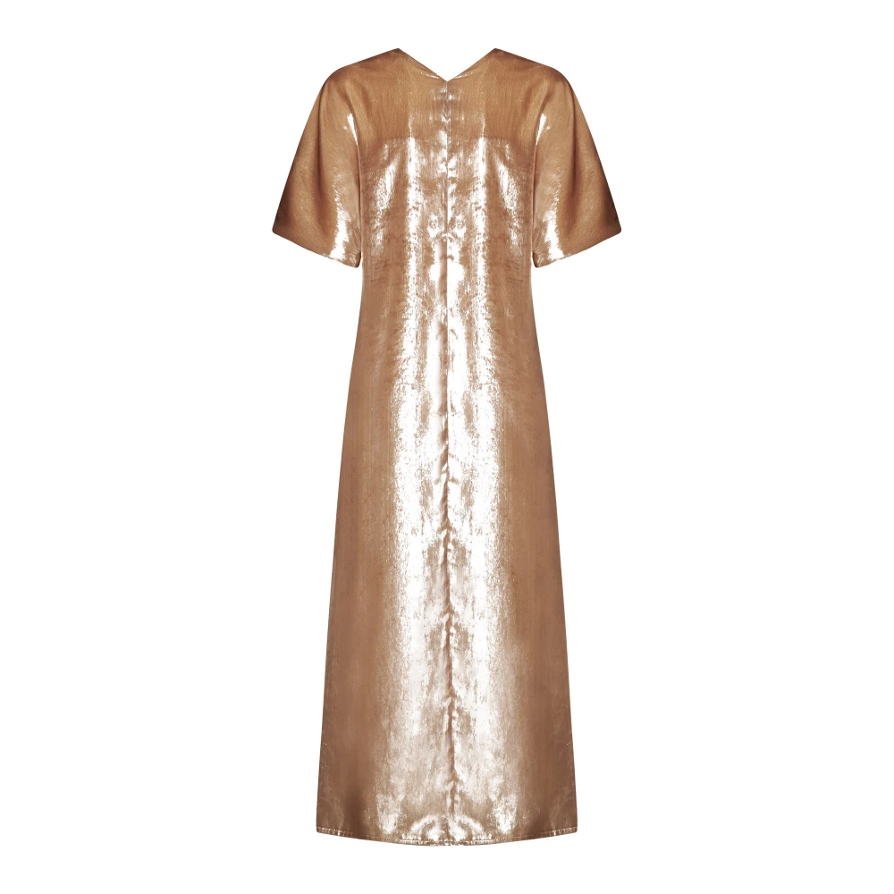 Alysi Metallic V-hals Gedrapeerd Jurk Beige Dames