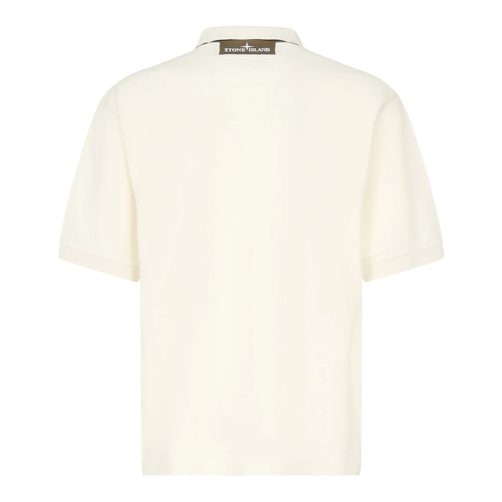 Stone Island Witte Katoenen Poloshirt Logo Applicatie Beige Heren