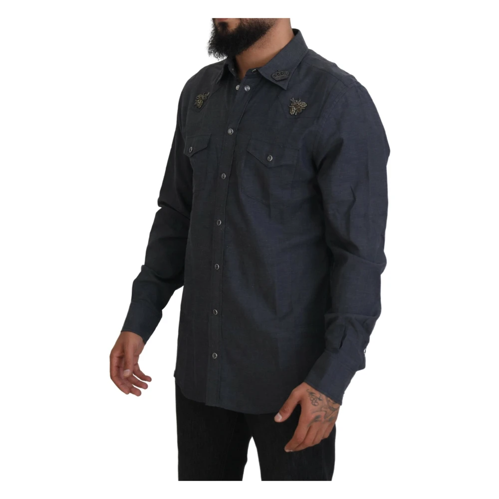 Dolce & Gabbana Blauw Denim Casual Overhemd Blue Heren