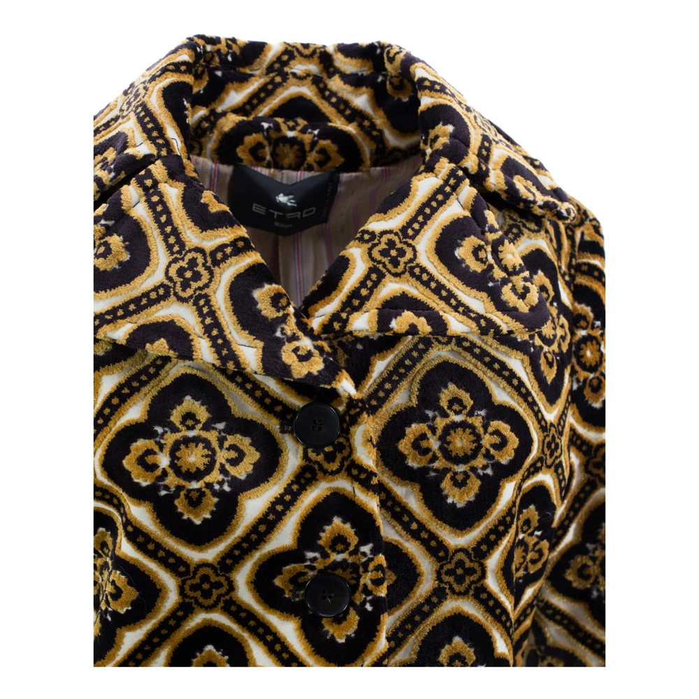 ETRO Velvet Jacquard Jas met Maxi Kraag Brown Dames