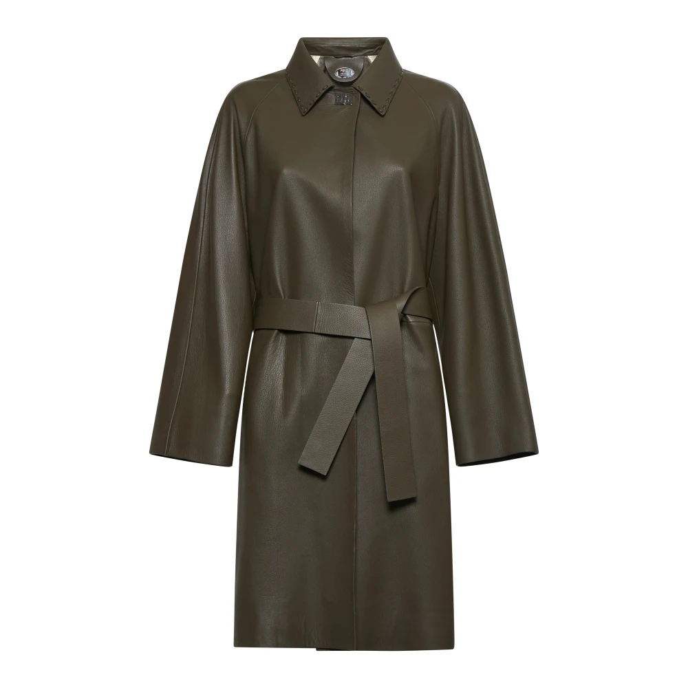 Fendi Leren overjas met twist-lock sluiting Brown Dames