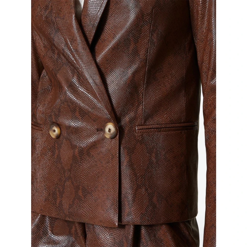 Twinset Bruin Nep Leren Double-Breasted Jas Brown Dames