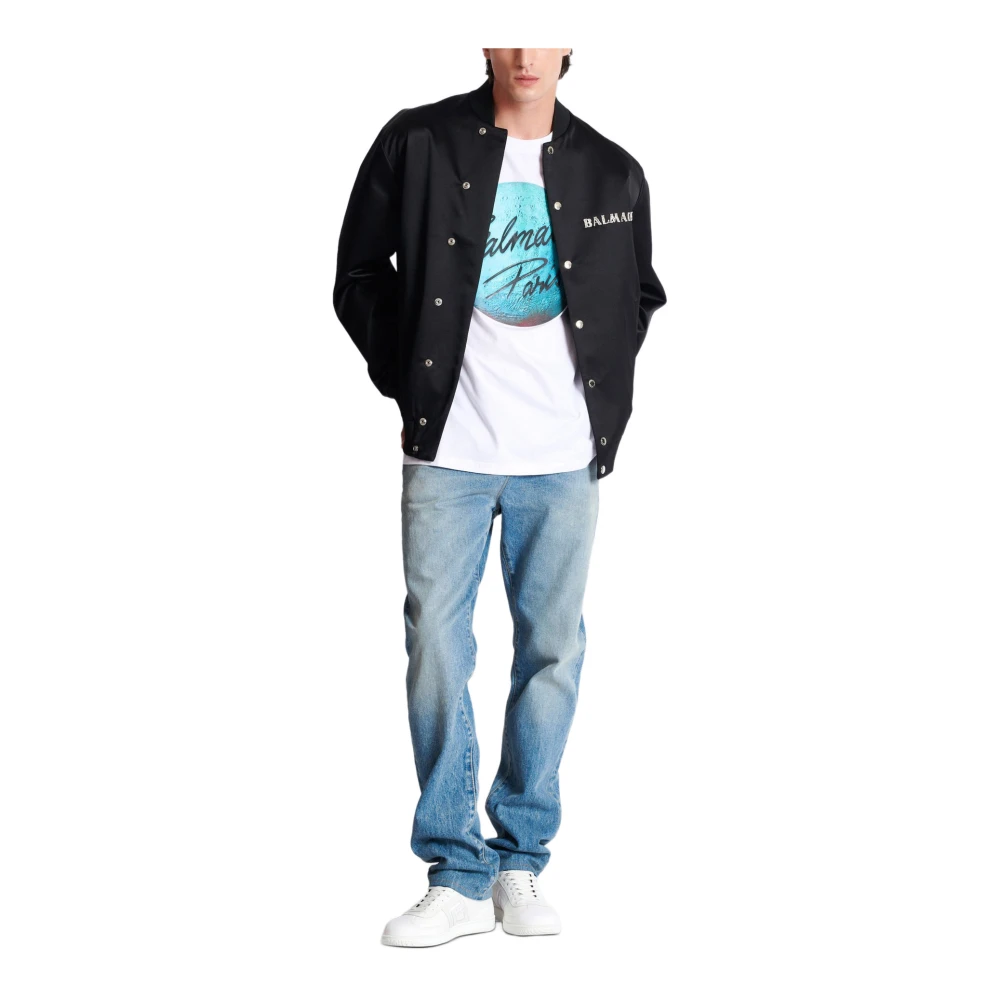 Balmain Bedrukt Paris-logo en planeet T-shirt White Heren