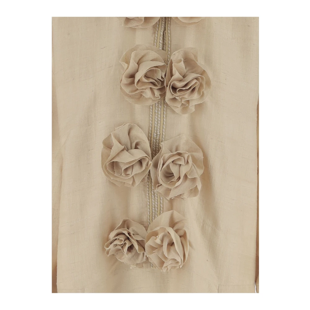 By Malene Birger Zijden Roos Lange Mouw Jurk By Herenne Birger Beige Dames