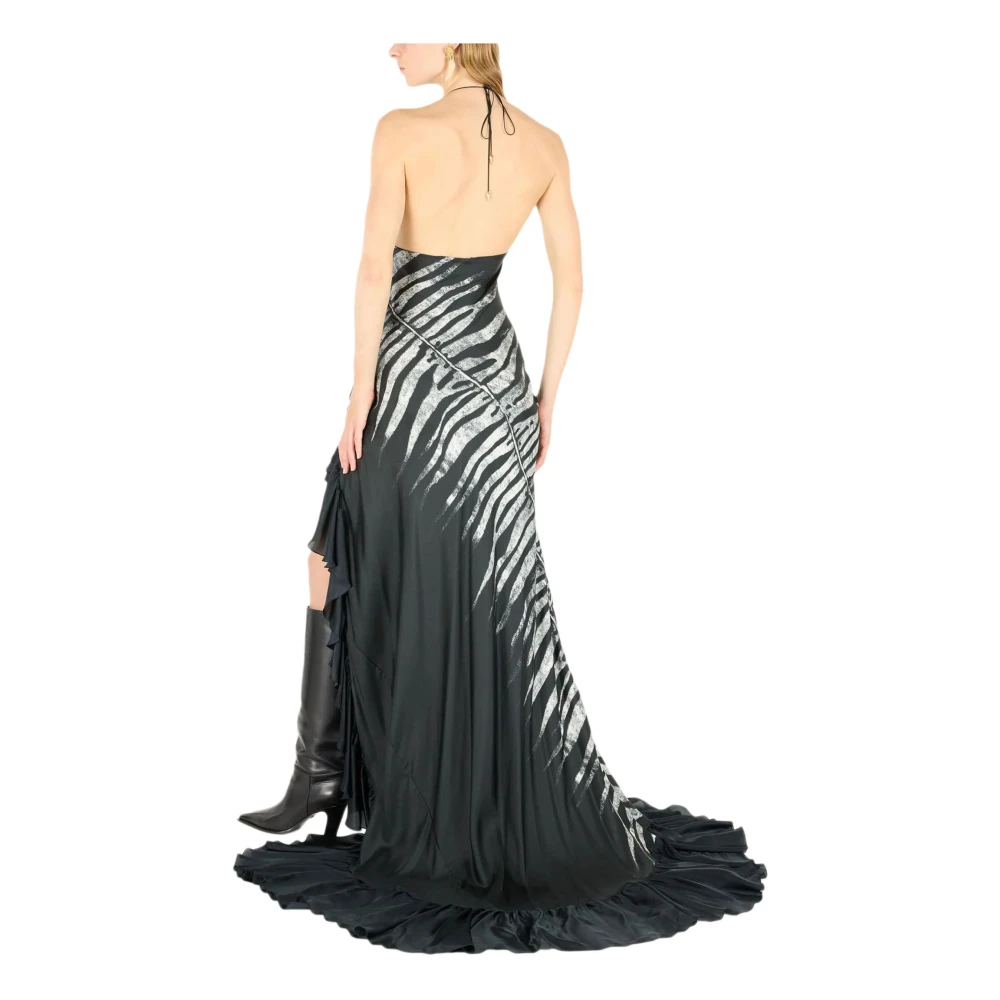 Roberto Cavalli Zebraprint Lange Jurk met Ruches Black Dames