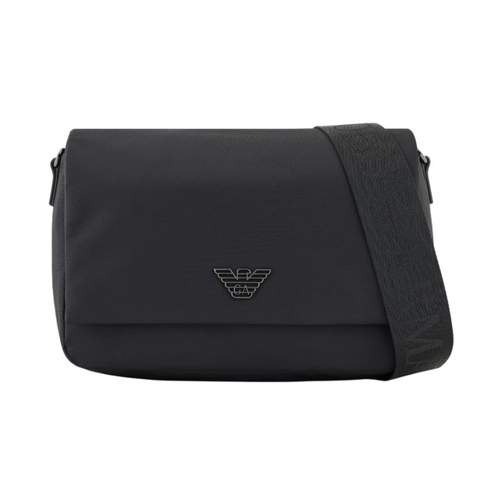Emporio Armani Mannelijk Zwart Tassen Heren, One Size, Nylon, Nylon Schoudertas Met Leren Details
