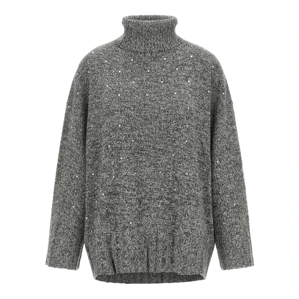 Pinko Crystal-Embellished Turtleneck - Female - Turtlenecks - Gray - S - Knitwear