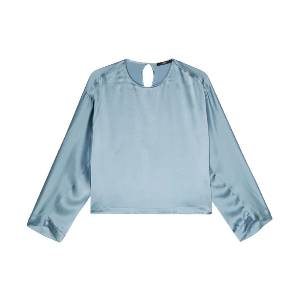 Seventy Blue Cropped Satin Shirt - Female - Blouses - S - Blouses & Shirts