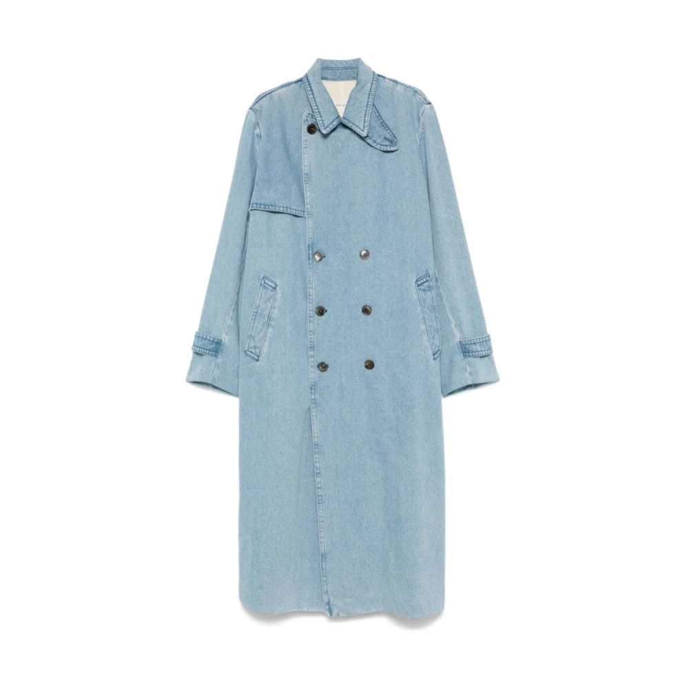 Dries Van Noten Blauwe Denim Dubbel-Borst Jas Blue Heren