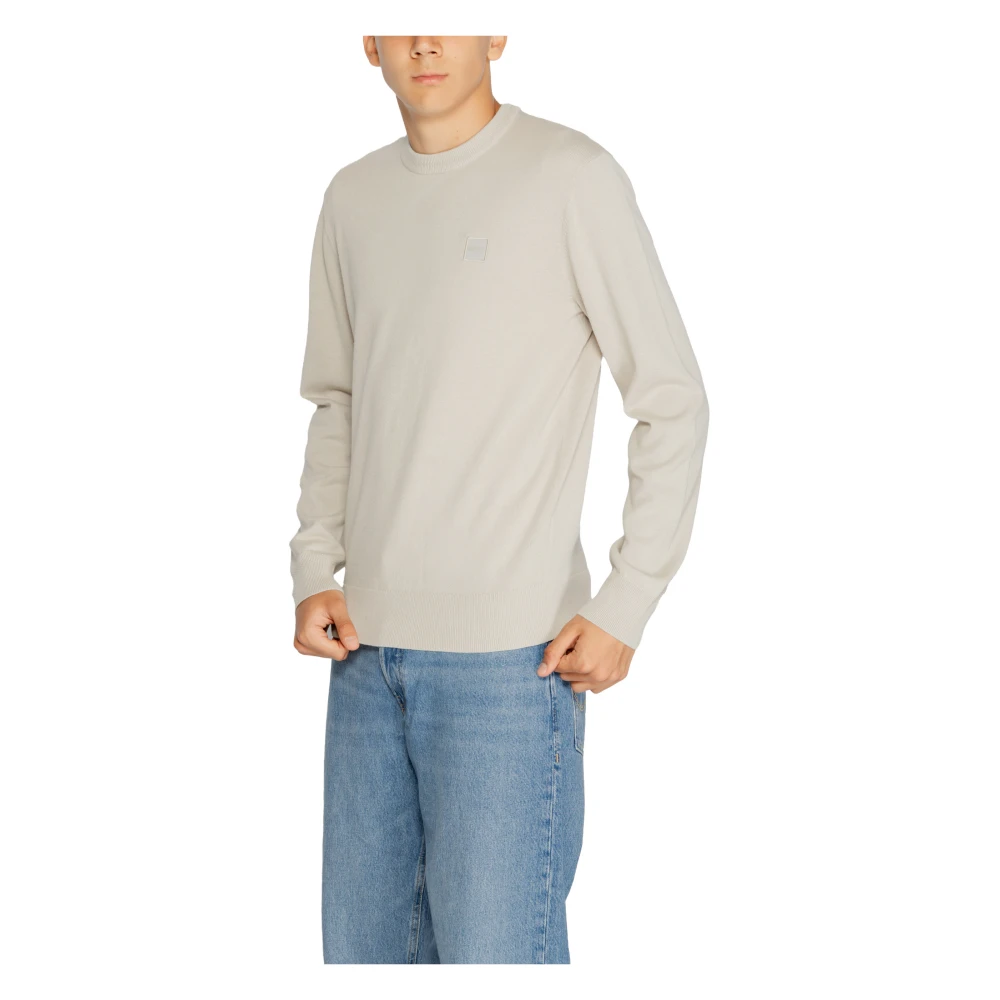 Boss Beige Gebreid Ronde Hals Trui Mannen Beige Heren