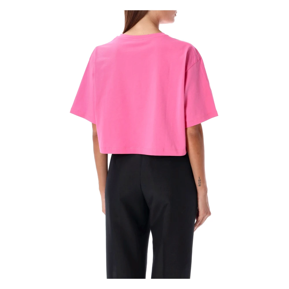 Balmain Cropped Logo T-Shirt Fucsia Rose Pink Dames