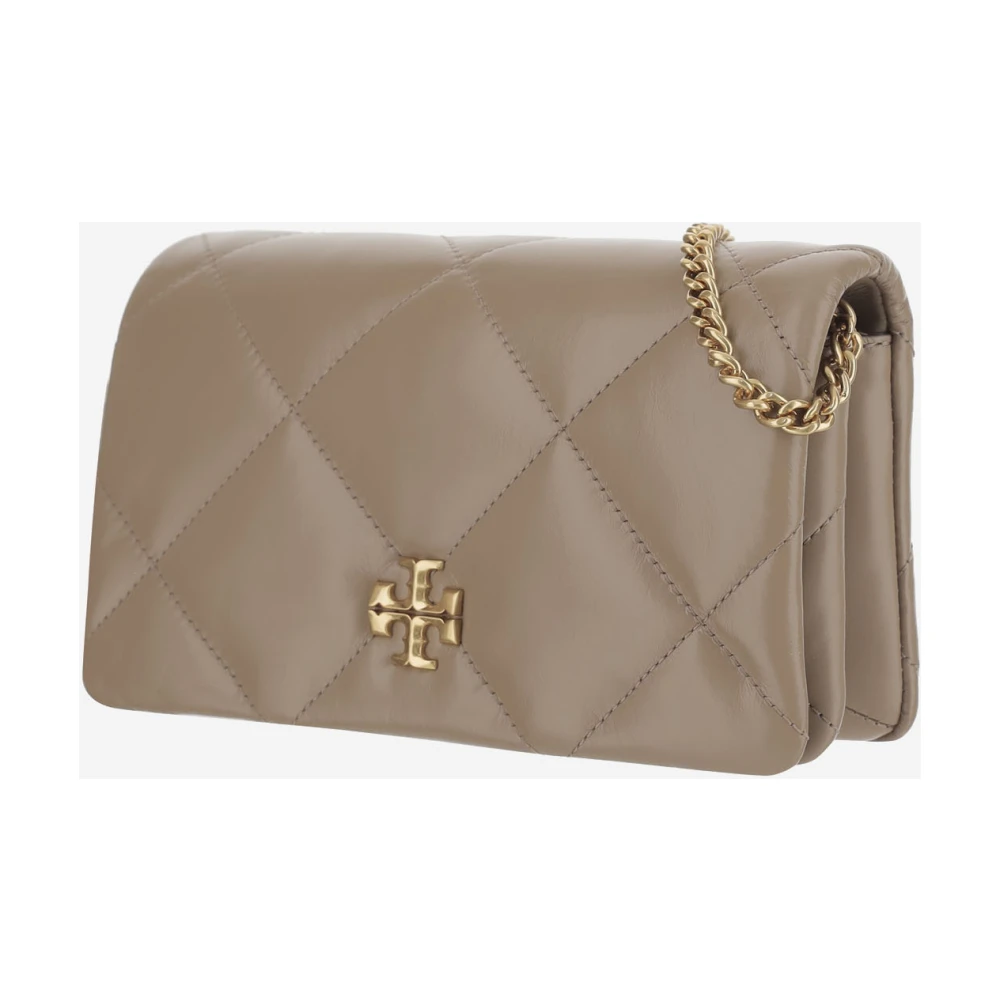 TORY BURCH Nappa Leren Logo Tas met Ketting Beige Dames