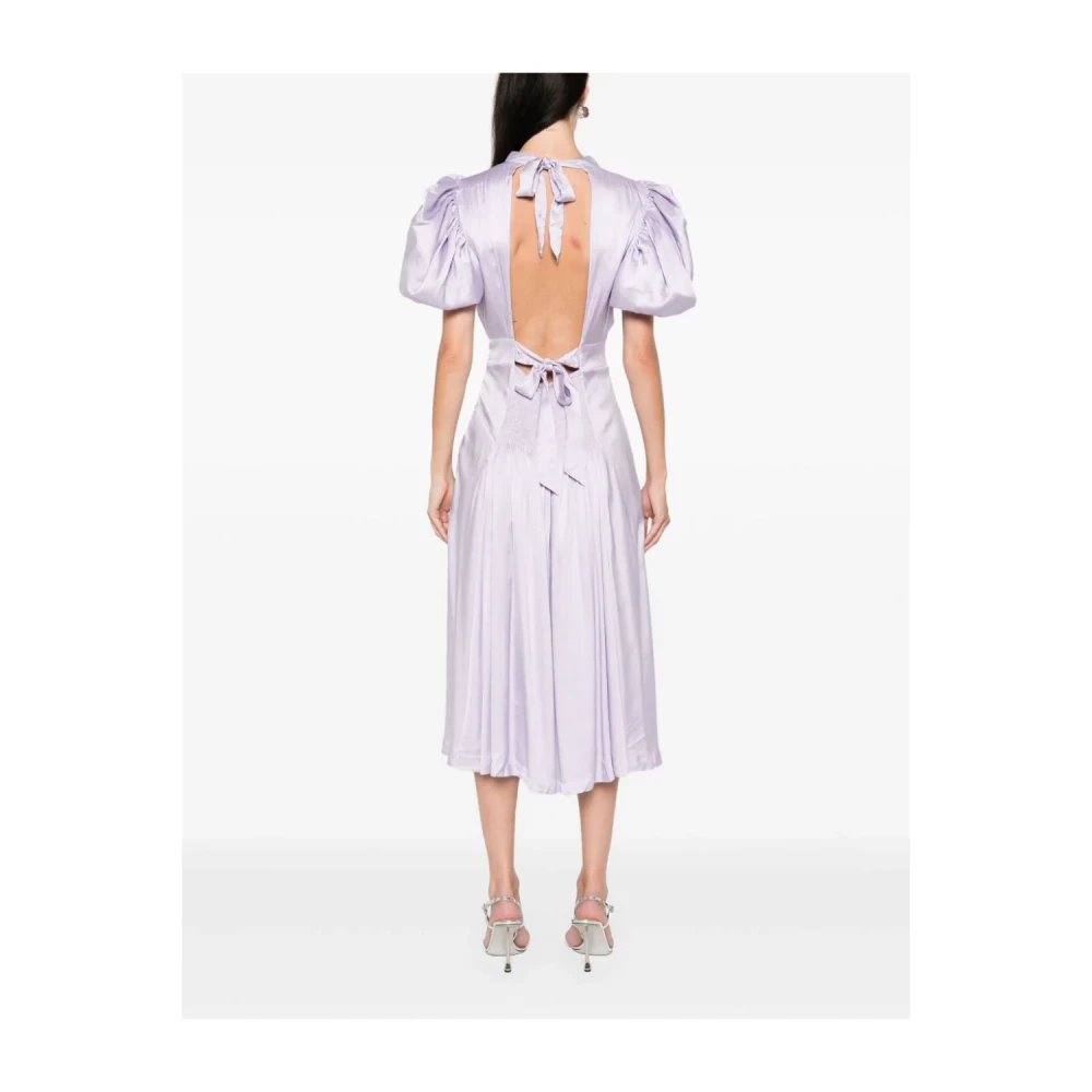 Rotate Birger Christensen Paarse Midi Jurk met Pofmouwen Purple Dames