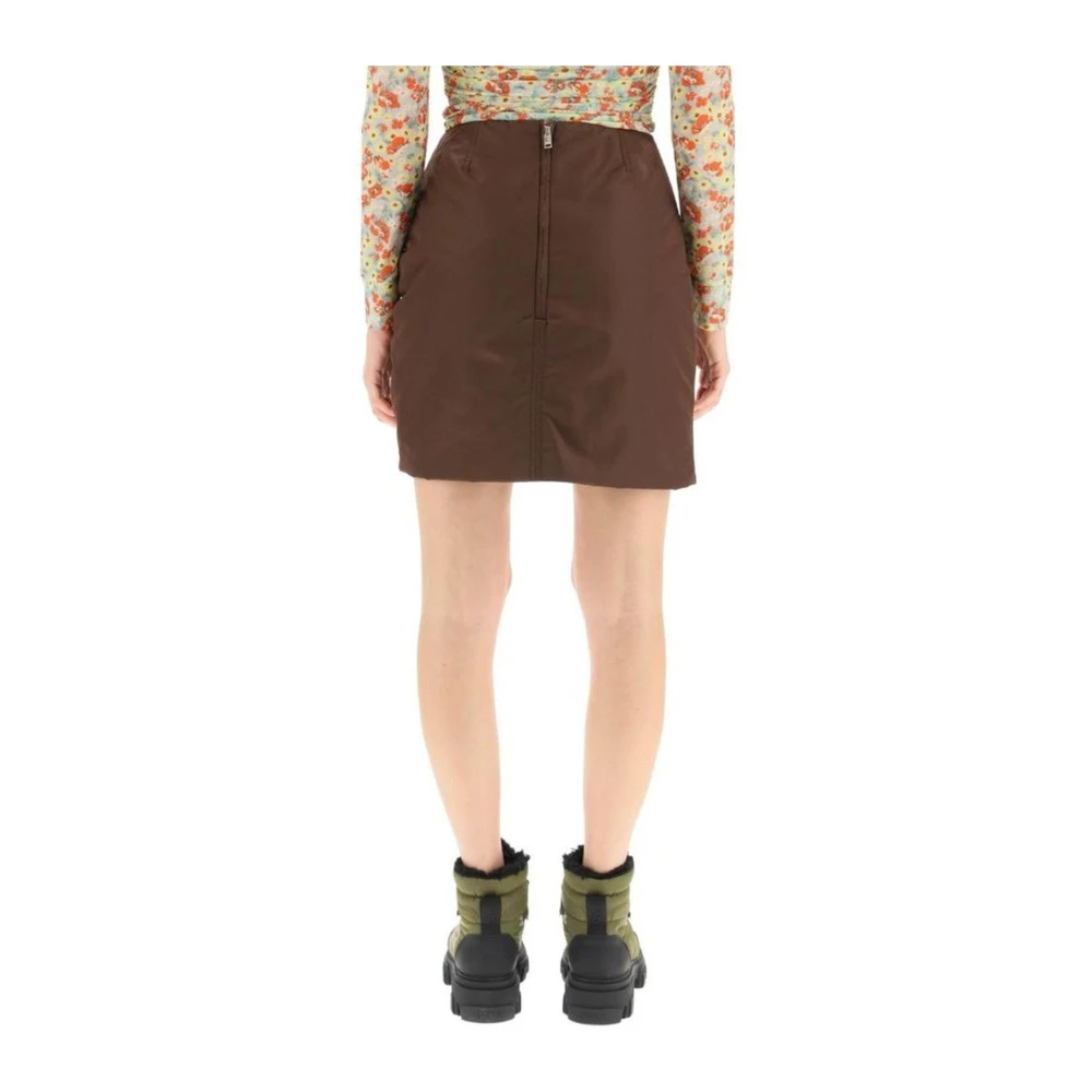 Ganni Gerimpelde Bruine Mini Rok Nylon Brown Dames